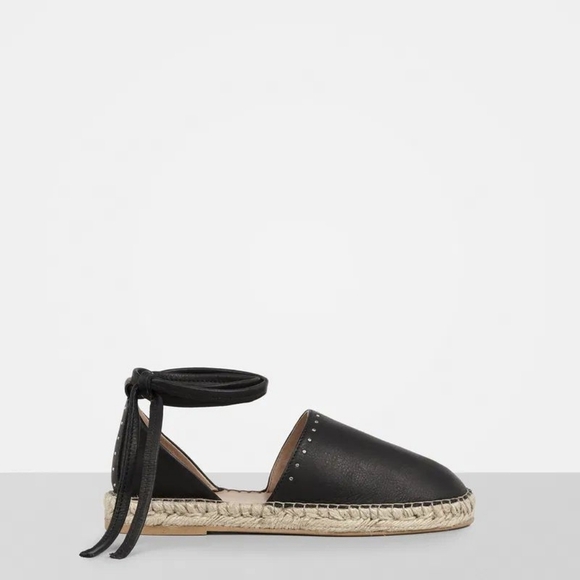 All Saints Shoes - All Saints Black Leather Espadrille Ankle Tie Flats